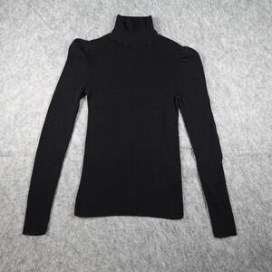 Rebecca Taylor Sweater Womens Extra Small Black La‎ Vie Puff Turtleneck Rib Wool